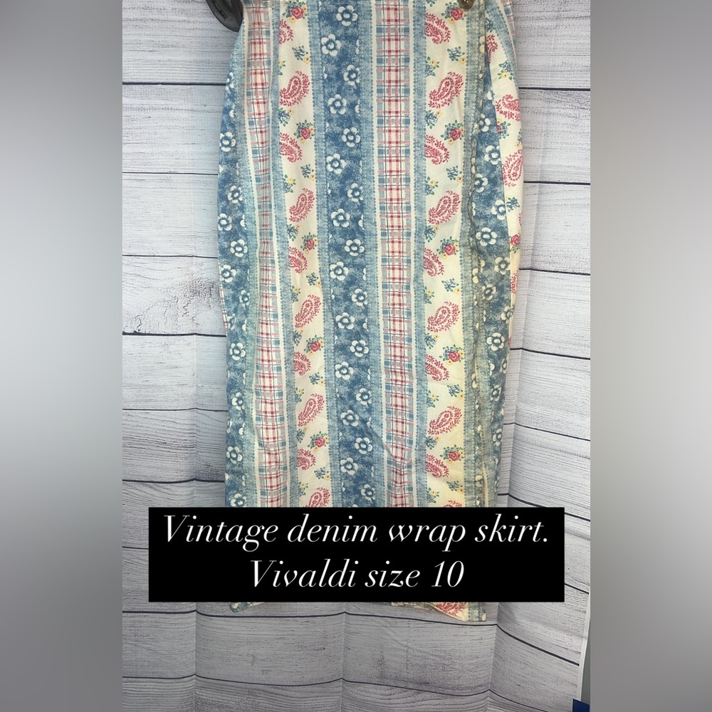 Vintage  Floral Striped Denim Wrap Skirt